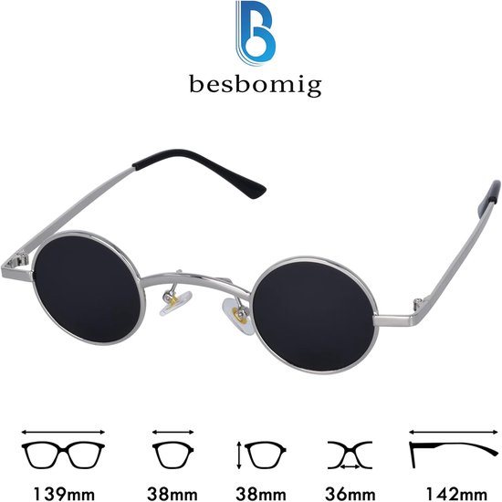 Kleine Ronde Zonnebril Dames Heren, Vintage Hippie Steampunk Zonnebril Cirkel Festival Bril Partybril voor Vrouwen Mannen met UV400 Bescherming — afbeelding 2