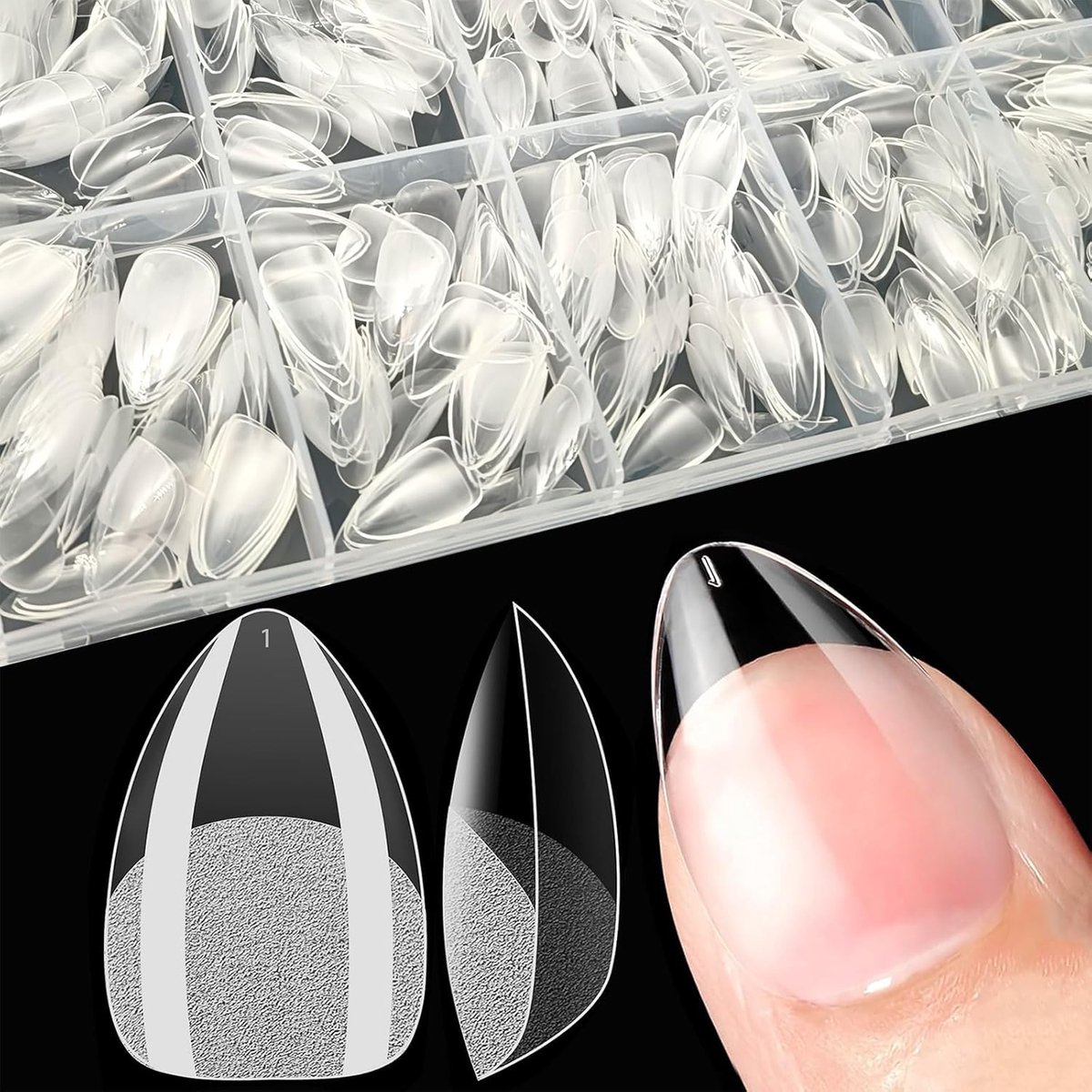 600 Stuks Nageltips Almond, 10 Maten Nail Tips Short, Nagel Tips Full Cover, PMMA-hars, Voor Lijm-Op Nail Art Voor Nagelstudio'S Starter DIY, Kunstnagels Acryl Almond