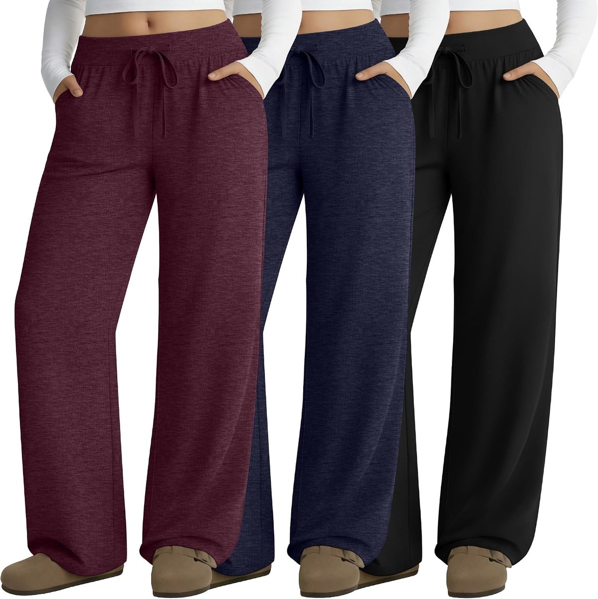 Broeken, grote maat voor dames, yogabroek met brede pijpen, casual jogger