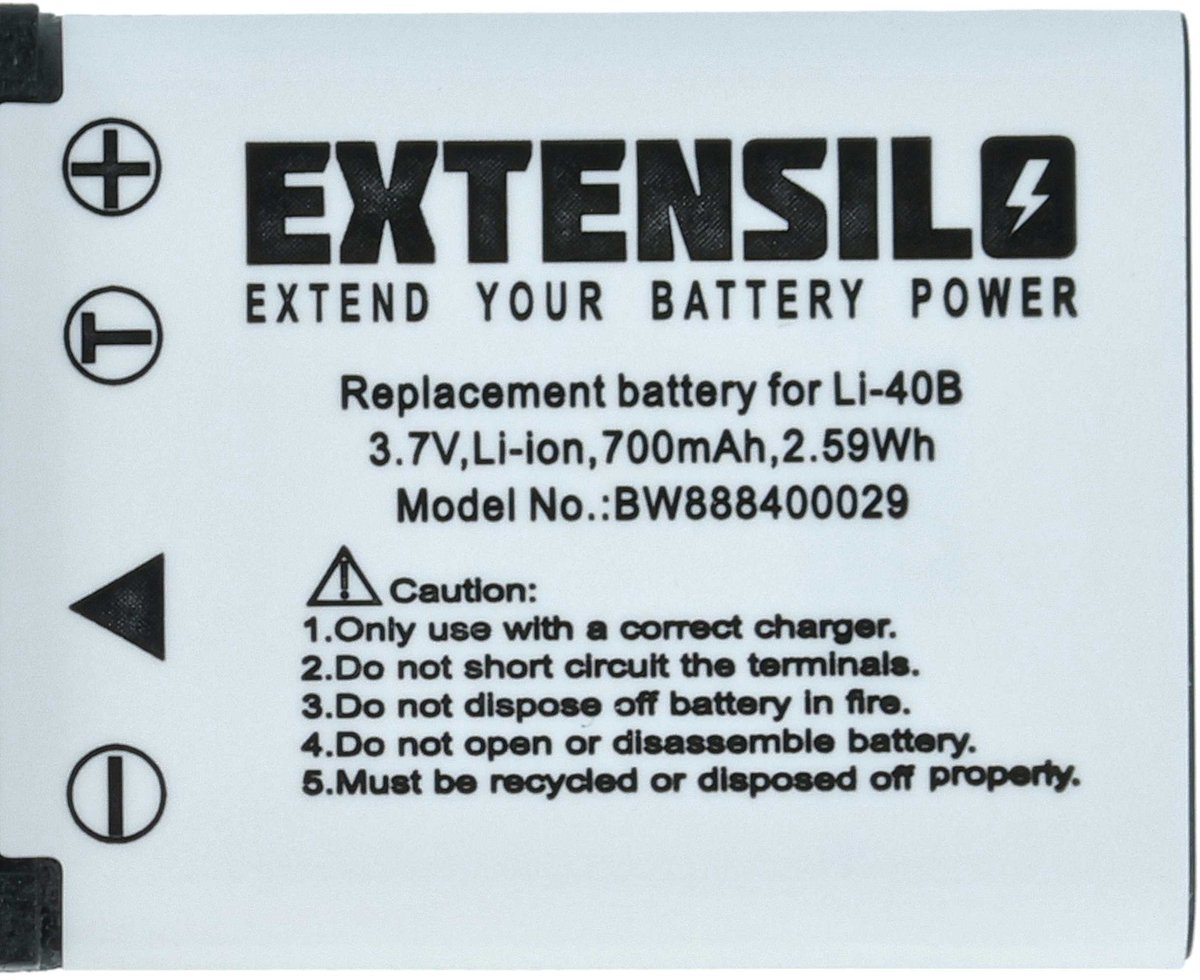 EXTENSILO-accu compatibel met Alba SL1031-, SL1430- en SL1231-camera's (700 mAh, 3,7 V, Li-Ion)
