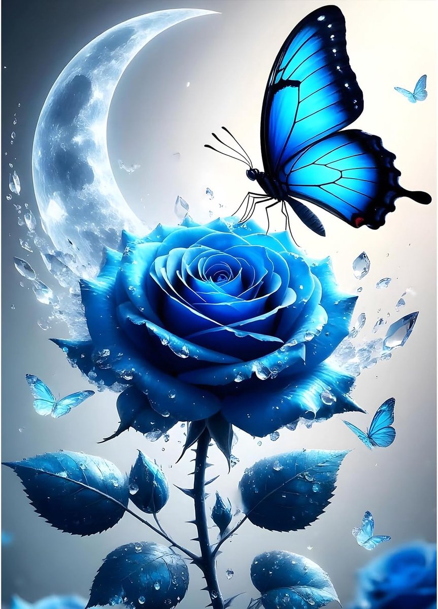 5D Blaue Rose Diamond Painting Kit voor volwassenen en beginners, vlinder diamant kunst kits, compleet DIY maan droomland diamant borduurset, perfect voor ontspanning en decoratie 30x40 cm