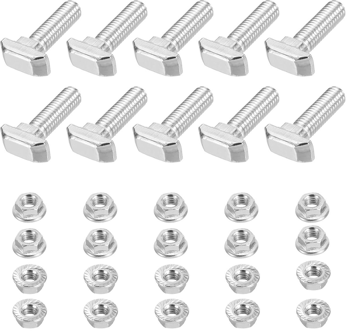 M8x25 hamerkopschroef T-schroef, 10 stuks T-moer hamerkopschroeven met 10 stuks zeskantflensmoeren voor 4040 serie Europese standaard aluminium profiel
