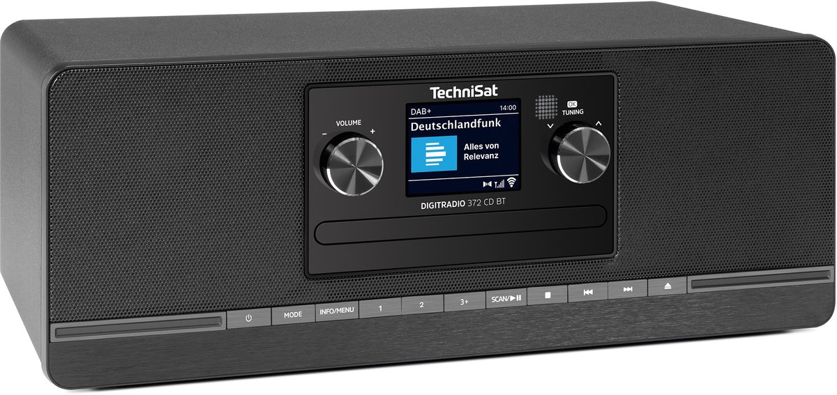 TechniSat DIGITRADIO 372 CD BT - stereo digitale radio, compacte installatie met DAB+, FM, cd-speler, bluetooth, kleurendisplay, USB, AUX, hoofdtelefoonaansluiting, wekker, 10 watt, afstandsbediening