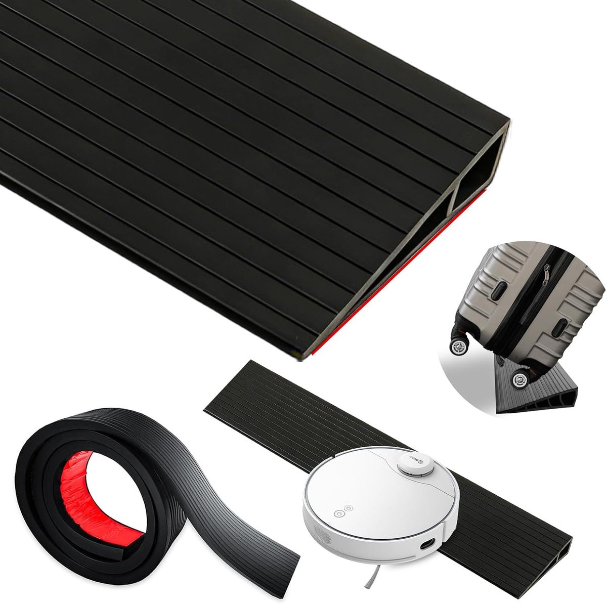 100 x 10 x 2,5 cm Selbstklebende Rollstuhlrampe Übergangsprofil rutschfeste TPE-Schwellenrampe für Saugroboter Kinderwagen, Rollatoren, Elektroroller, Rollstühle