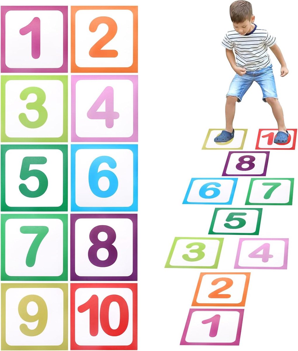 10 stuks nummer vloerstickers hinkelrooster vloerstickers, 1-10 cijfers muurstickers vloeren sticker voor klaslokaal slaapkamer woonkamer (multi)