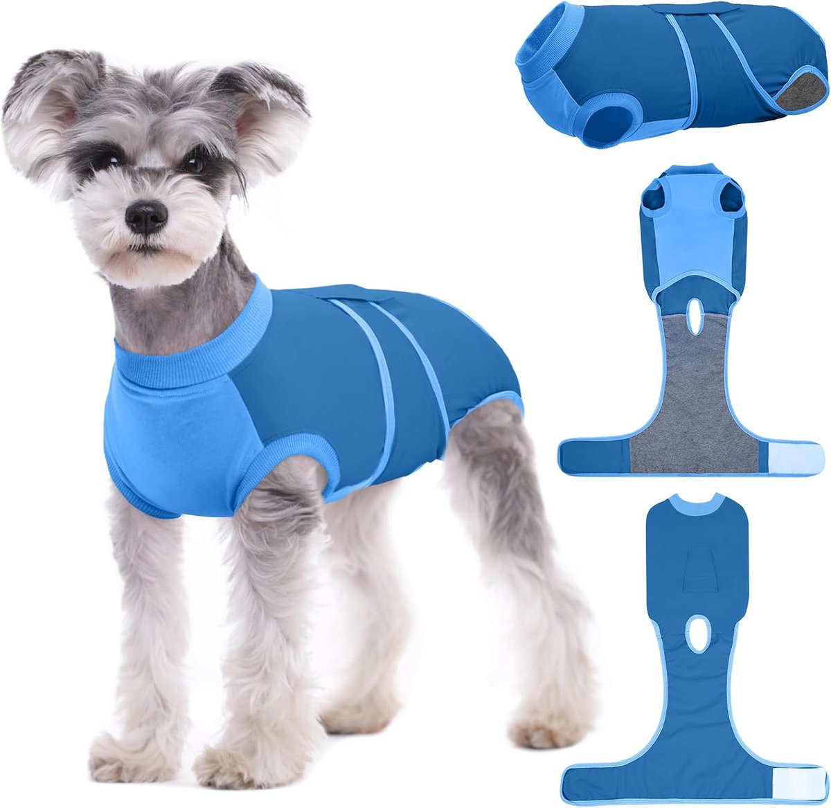 Hondenherstelpak XS - Postoperatieve onesie voor teefjes, blauw, katoen (katoen), XS (rug: 21,1-27,9 cm; borst: 32-39,9 cm)