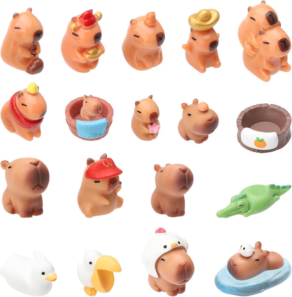 18 stuks mini-Capybara-figuren, taarttoppers, mini Capybara siliconen feeëntuin, decoratie voor kinderen, verjaardag, babyshower, feest, taart, poppenhuis, desktop