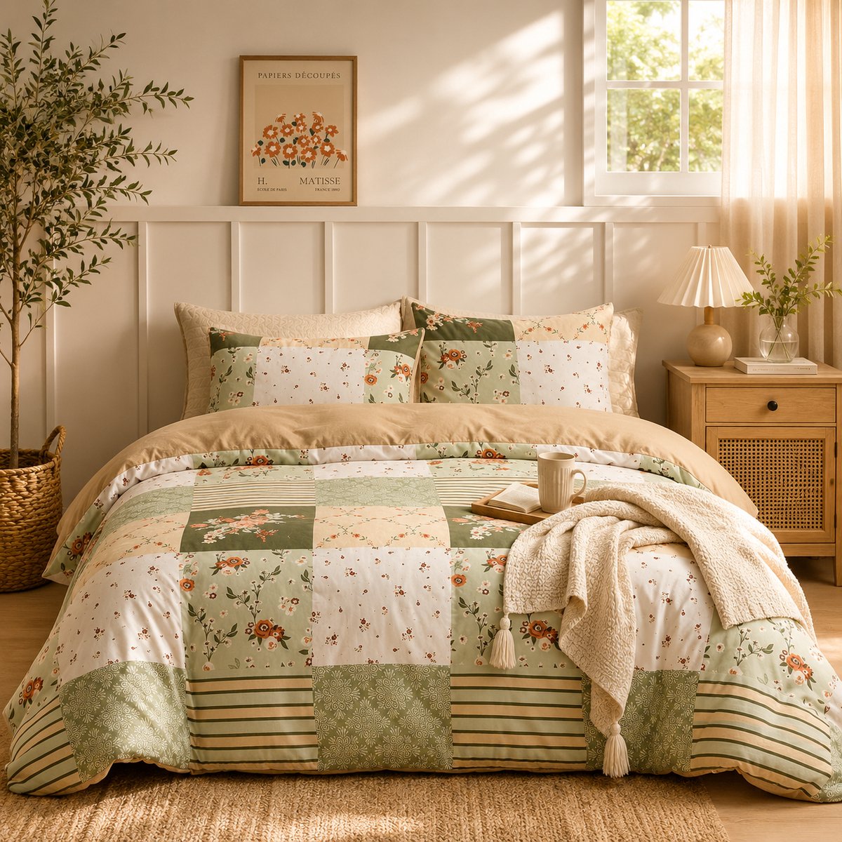 Dekbedovertrek 220x240 cm Patchwork Pattaya - Groen - 3-delig (overtrek + 2 kussenslopen 50x75 cm)