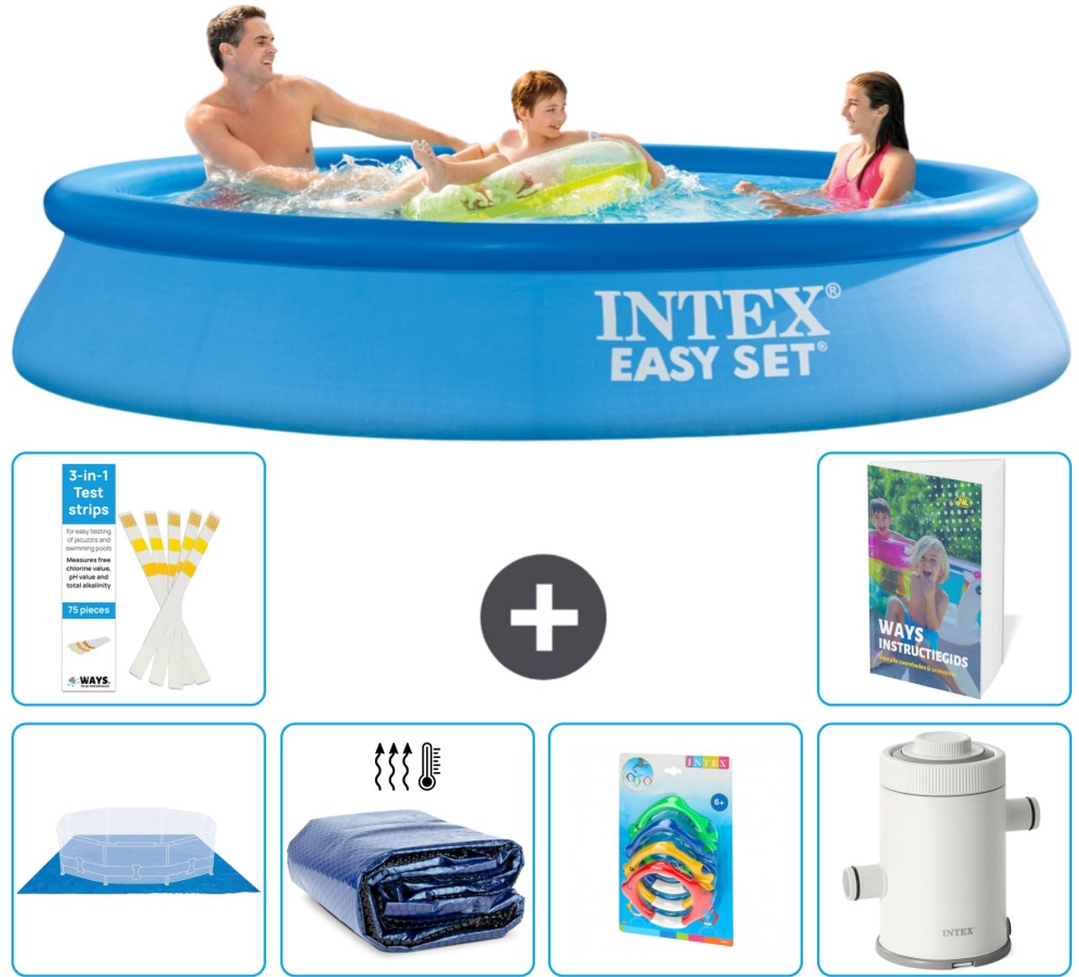 Intex Rond Opblaasbaar Easy Set Zwembad - 305 x 61 cm - Blauw - Inclusief Grondzeil - Solarzeil - Speelgoed - Zwembadfilterpomp - 7-delig