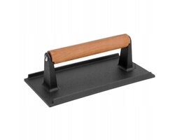 Hage - Hamburgerpers - Gietijzeren Burger Press - Smash Burger Press - Hamburgerpers met Houten Handgreep - Voor BBQ, Grill & Koekenpan - 20 x 10 cm - Zwart