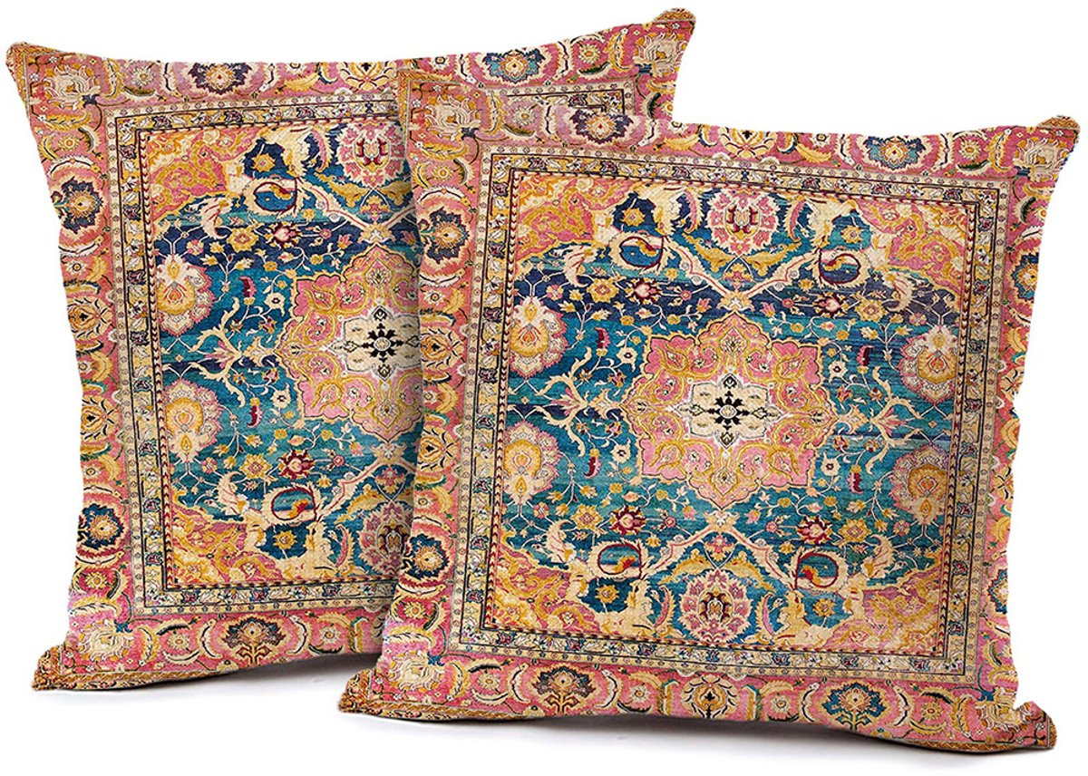 KZQ Kussenslopen - Set van 2 vierkante decoratieve kussenslopen in Boheemse stijl, zacht en duurzaam - Geschikt voor banken, woonkamers en slaapkamers - 50x54 cm - Patroon