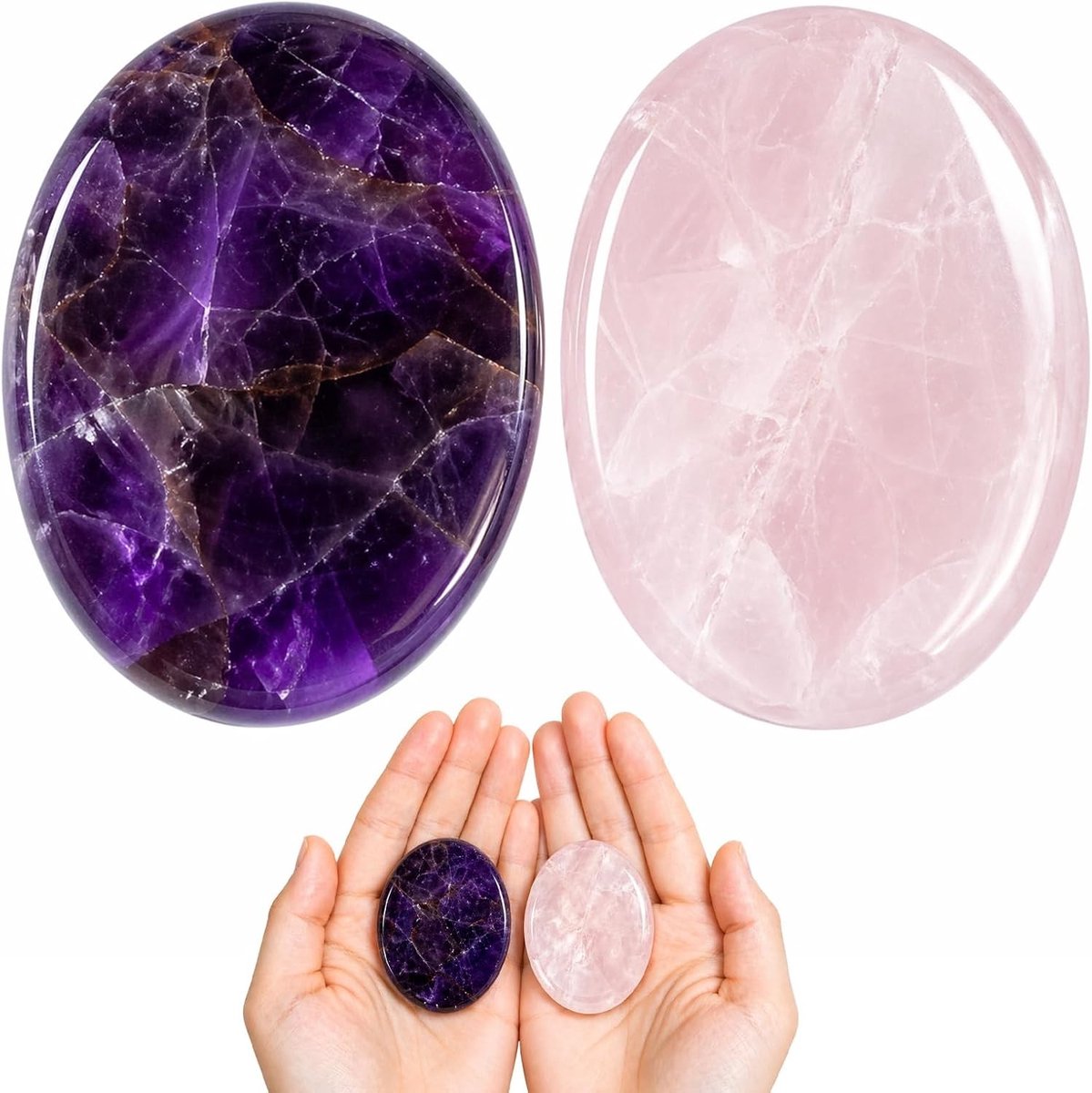 2-delige set met chakra heilsteinen – Amethyst duimsteen en palmsteen voor meditatie, stressvermindering en ontspanning