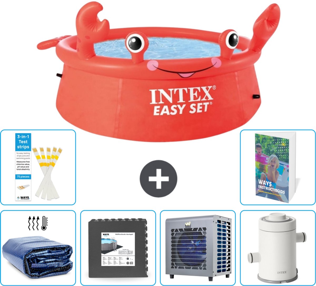 Intex Rond Opblaasbaar Easy Set Zwembad - 183 x 51 cm - Rood - Krab - Inclusief Solarzeil - Vloertegels - Warmtepomp - Zwembadfilterpomp - 7-delig