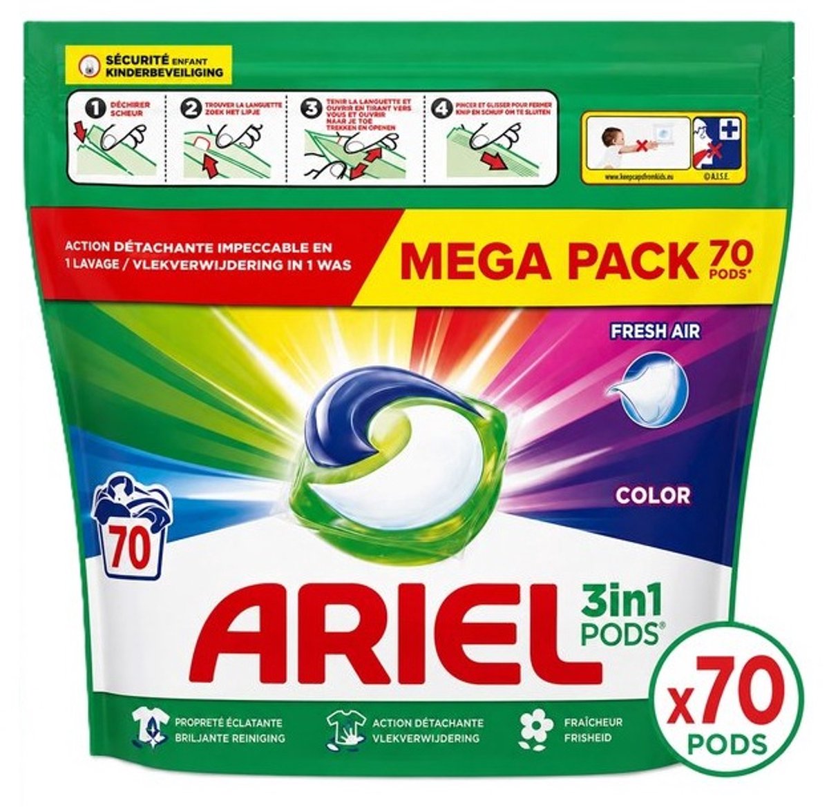 Ariel 3in1 Pods Color Fresh Air Wascapsules – 70 Pods – 70 Wasbeurten