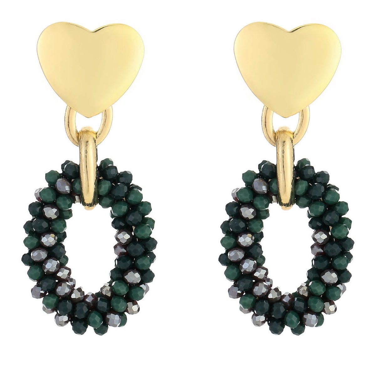 Michelle Bijou Oorbellen Kralen Love goud groen mix