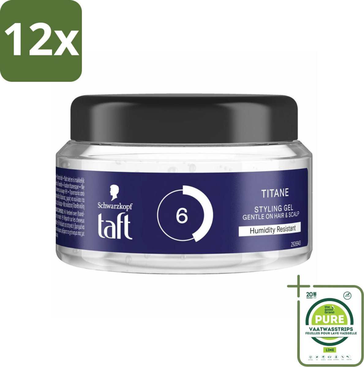 Taft - Titane 6 - Styling Gel - Krachtige styling - 250 ml - Voordeelverpakking - 12 stuks - Haar gel - Styling gel