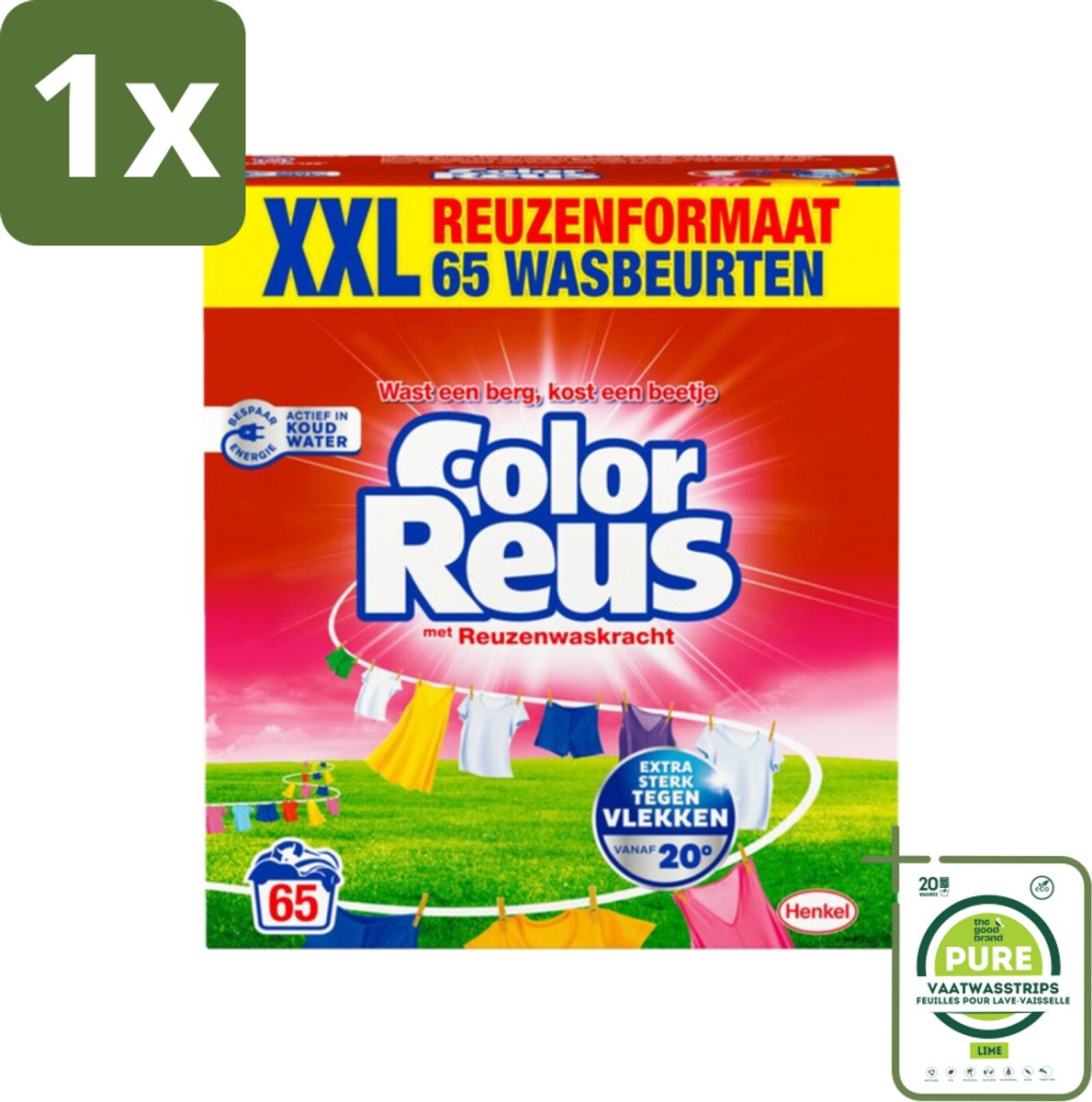 1 x Color Reus - Waspoeder - Gekleurde Was - 65 Wasbeurten - Waspoeder - Gekleurde Was - Vlekkenverwijdering - Kleurbescherming - Wasmiddel