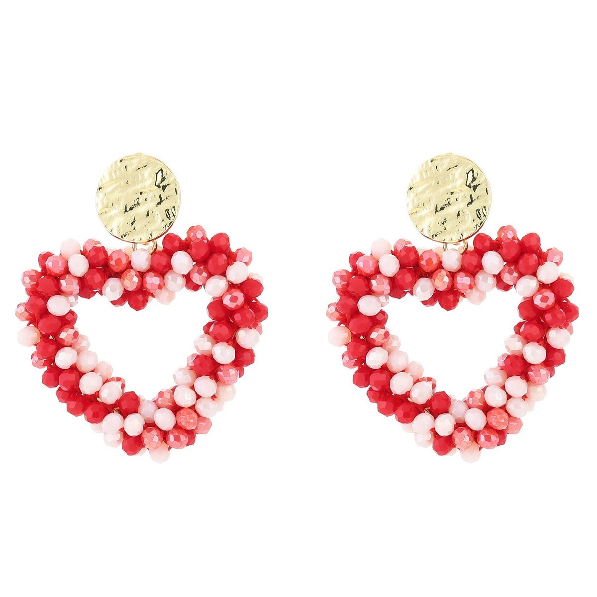 Michelle Bijou Oorbellen Strass Kralen Hart Love goud rood