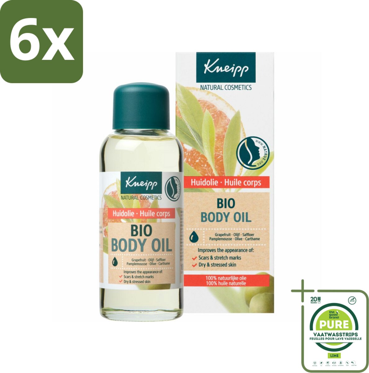 Kneipp - Huidolie - Bio - Voor striae & littekens - 100 ml - Voordeelverpakking - 6 stuks - Huidolie - Striae