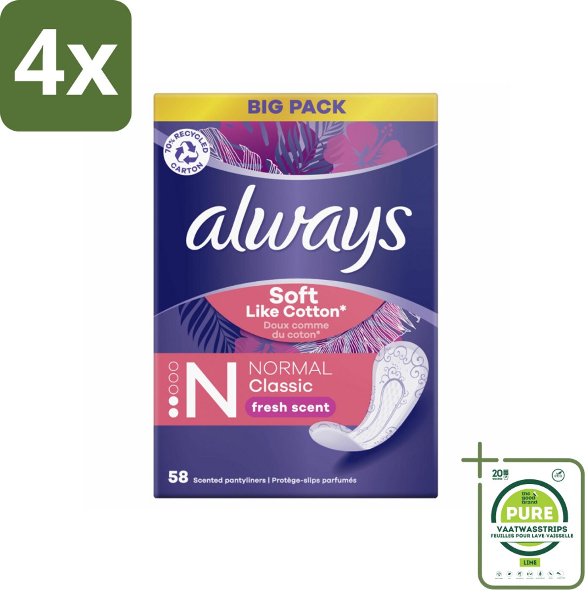 Always - Inlegkruisjes - Normal - Fresh - Voordeelverpakking - Voordeelverpakking - 4 stuks - Inlegkruisjes - Always Discreet