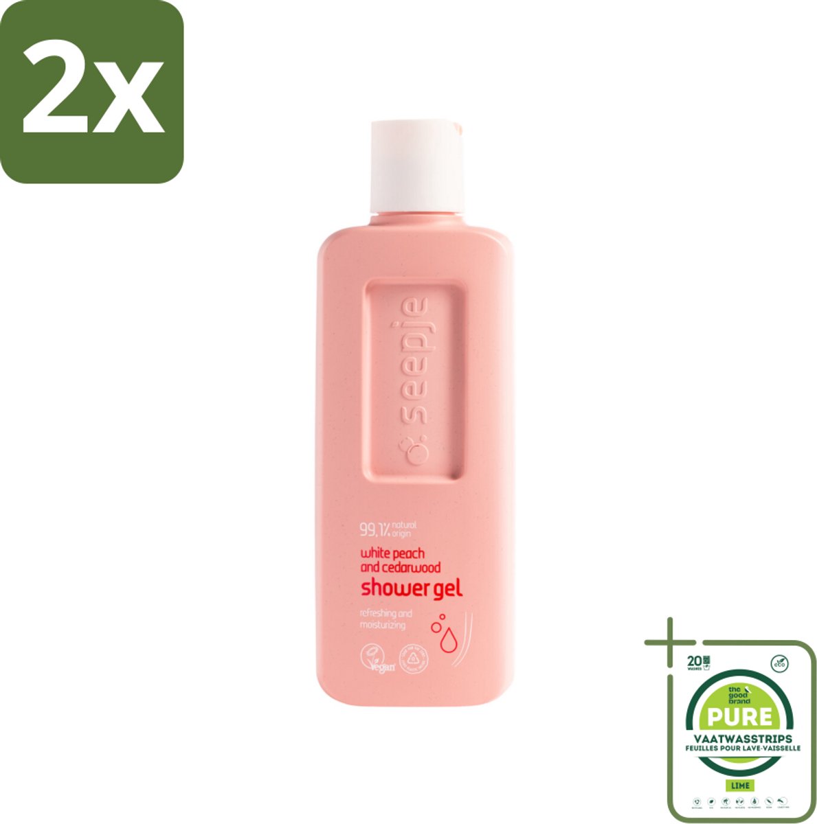 Seepje - Douchegel - Natuurlijke Geur - Witte Perzik en Cederhout - 300 ml - Voordeelverpakking - 2 stuks - Douchegel - Natuurlijke douchegel