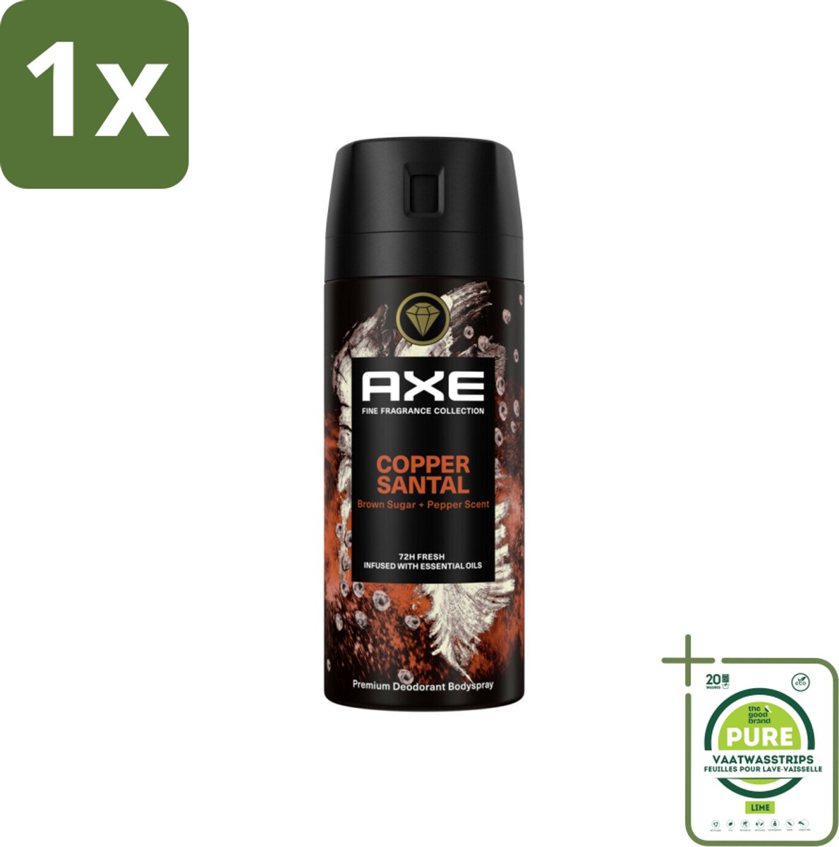 1 x AXE - Deodorant Spray - Copper Santal - Premium Geur - Warme Houtnoten - 150 m - AXE Deodorant - Copper Santal - Mannelijke Geur - Sandelhout - Bruine Suiker