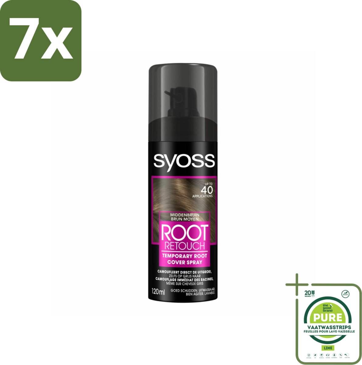 7 x SYOSS - Uitgroeispray Middenbruin - Directe Grijsdekking - Grootverpakking - Haarspray - Grijsdekking - Uitgroei Spray - Tijdelijke Haarverf - Haarverf Touch-up