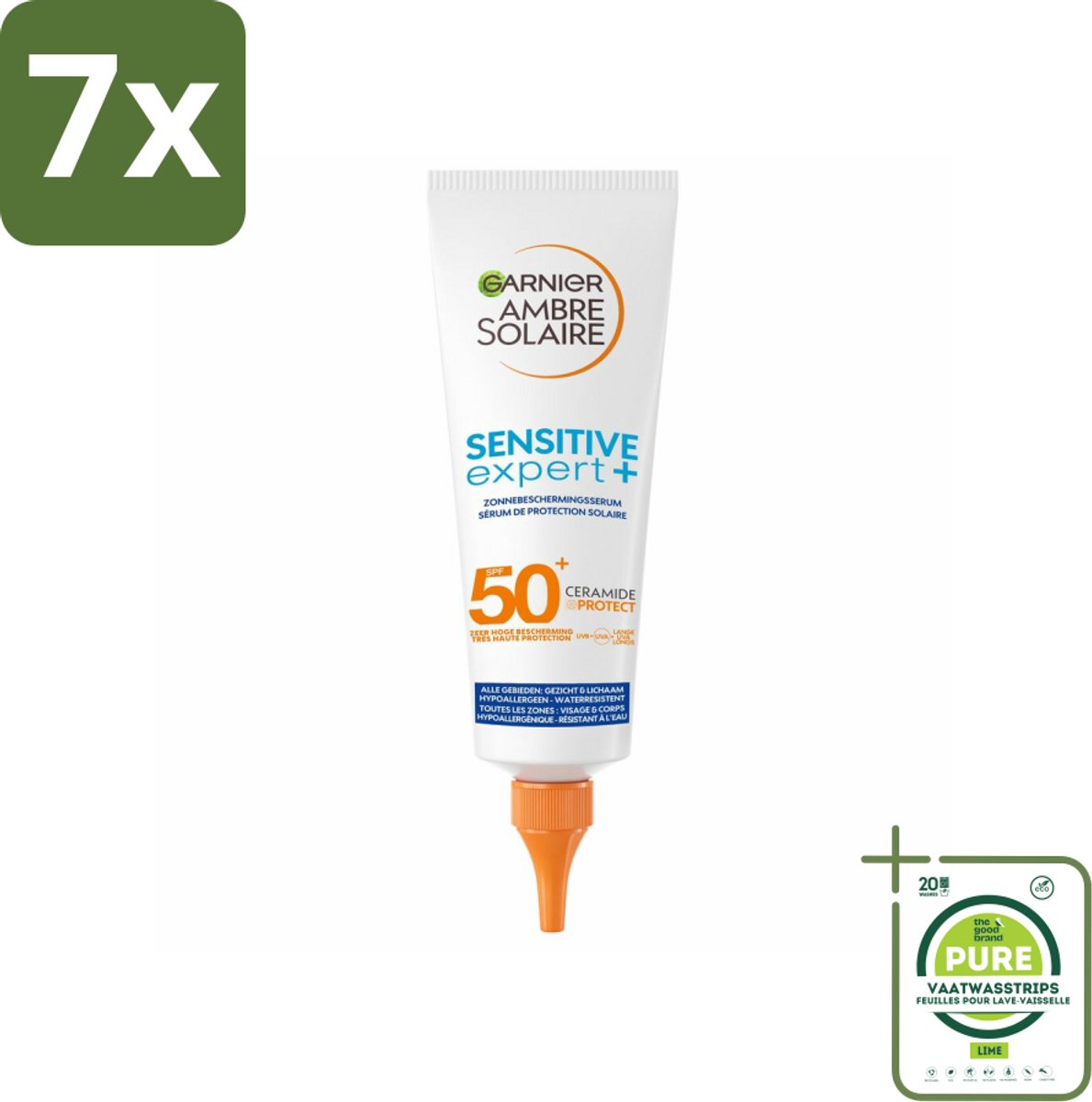 7 x Garnier - Ambre Solaire - Zonnebrandserum - Sensitive Expert - SPF 50+ - 125 ml - Grootverpakking - Zonbescherming - Zonnebrand - Gevoelige Huid - SPF 50+ - Serum