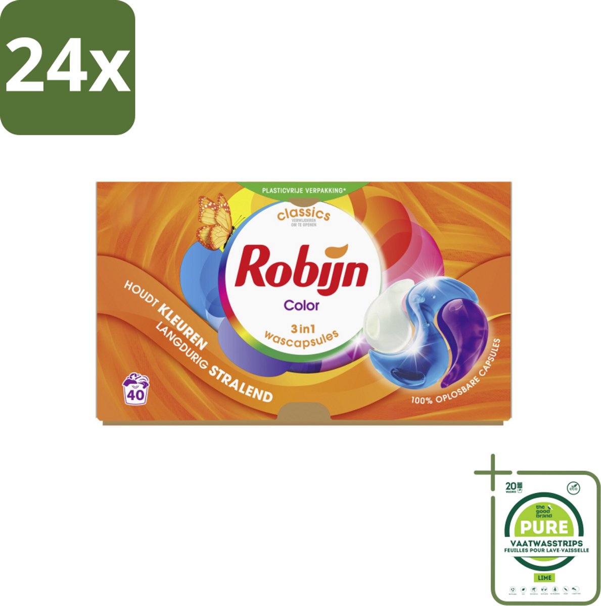 Robijn - 3-in-1 Color - Wascapsules - 40 Wasbeurten - Voordeelverpakking - 24 stuks - Wascapsules - Kleurwas