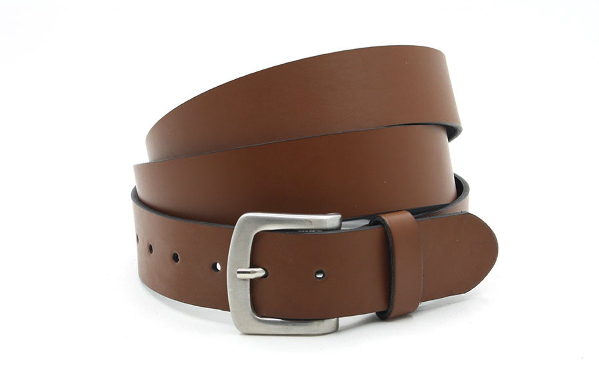 Heren riem midden bruin - XL leren riem 4cm met zilverkleurige gesp - Leer - Extra lange riem - Verstelbaar - Maat 125