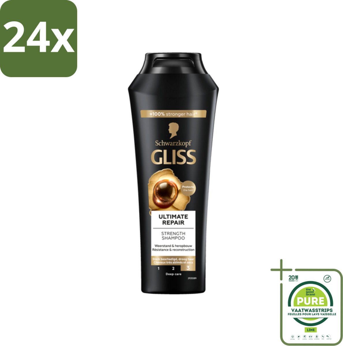 Gliss - Shampoo - Ultimate Repair - Voor Intensief Herstel - 250 ml - Voordeelverpakking - 24 stuks - Haarherstel - Beschadigd haar