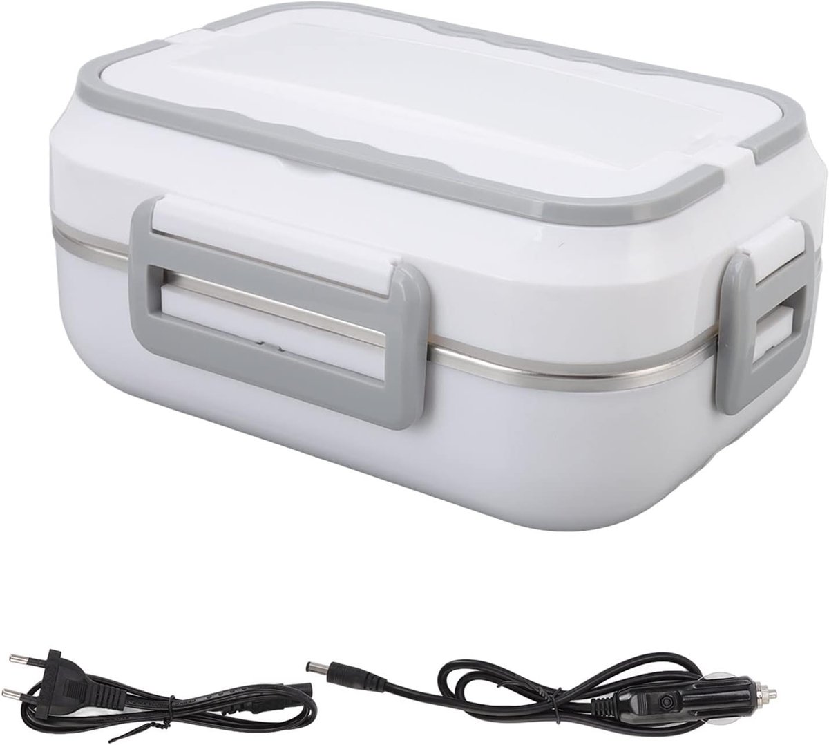SnelShoppen - 1.5 L Elektrische Lunchbox, Geïsoleerd RVS, 12 V, 40 W, Plug and Play, Voor Thuis en Auto, Wit, Ideaal voor Werk of Onderweg