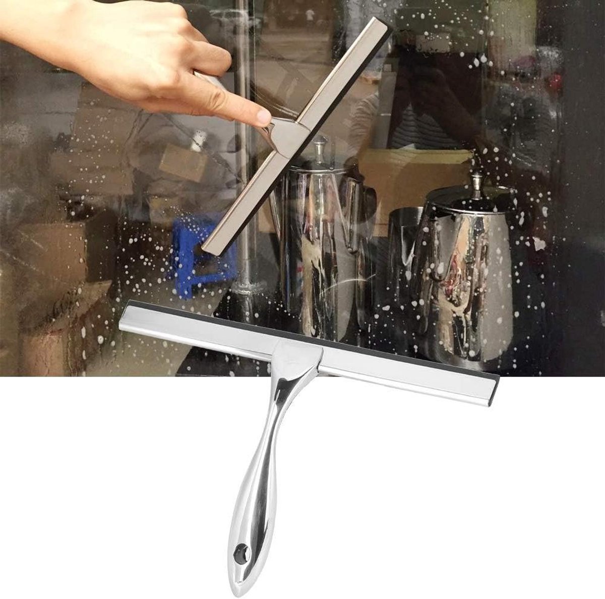 Glaswisser - Tegelreiniger Raamtrekker - Schoonmaken van Glas - Inclusief Zuignaphaak - 25 x 18 x 4 cm - Zilver