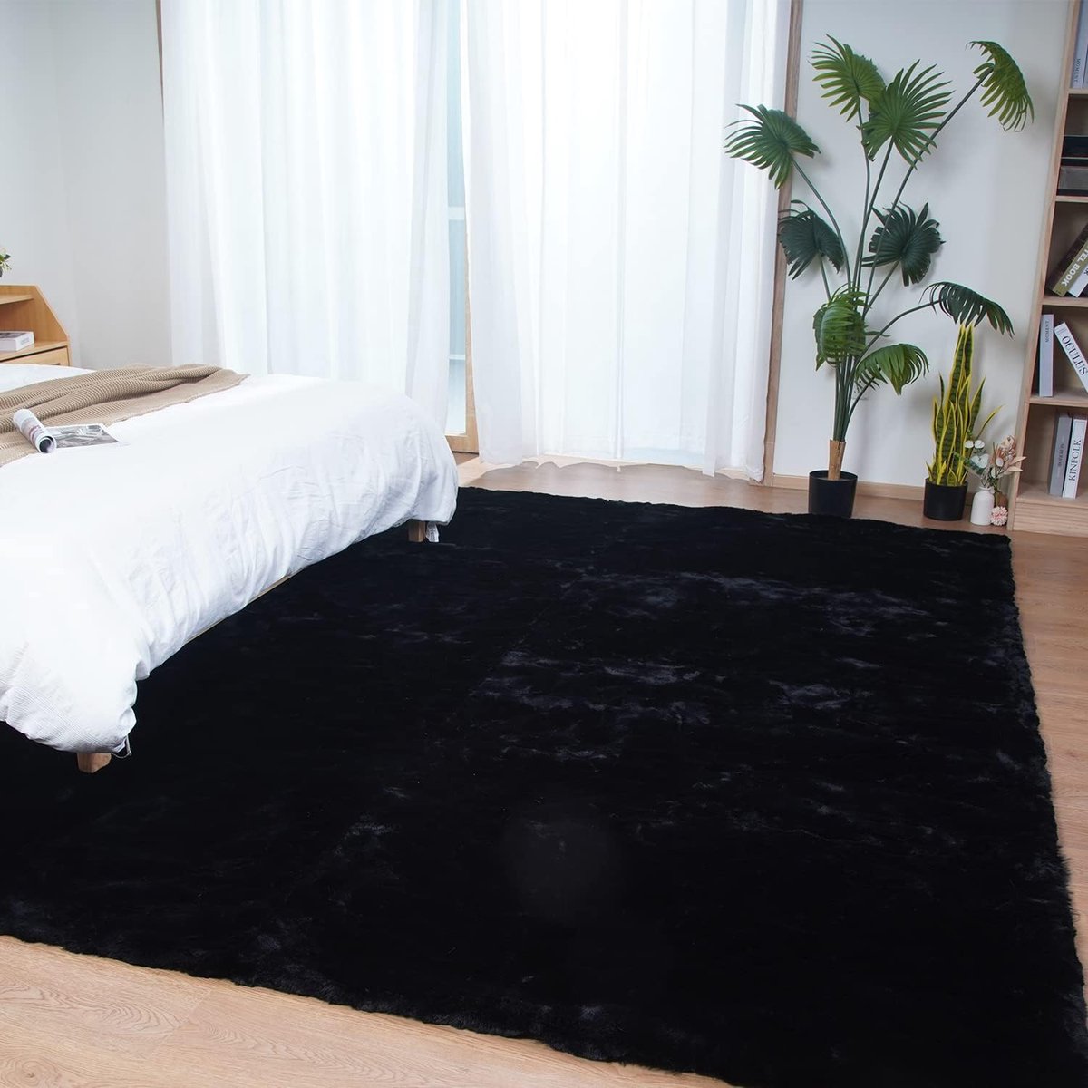 SnelShoppen - Fluffy Tapijt Shaggy Antislip Wasbaar Vloerkleed Modern Design voor Woonkamer Slaapkamer Keuken en Kinderkamer Zwart 240x300