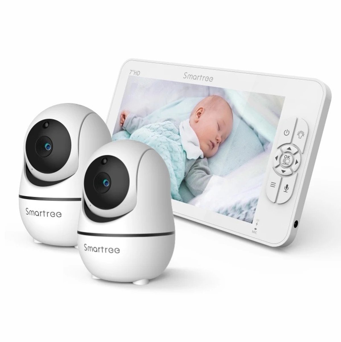Chelsey-store – Babyfoon - Babyfoon met Camera - 7 Inch HD 1080P - 2 Camera’s - Gesplitst Scherm - 300 m Bereik - Nachtzicht - Temperatuurmonitor - Wit