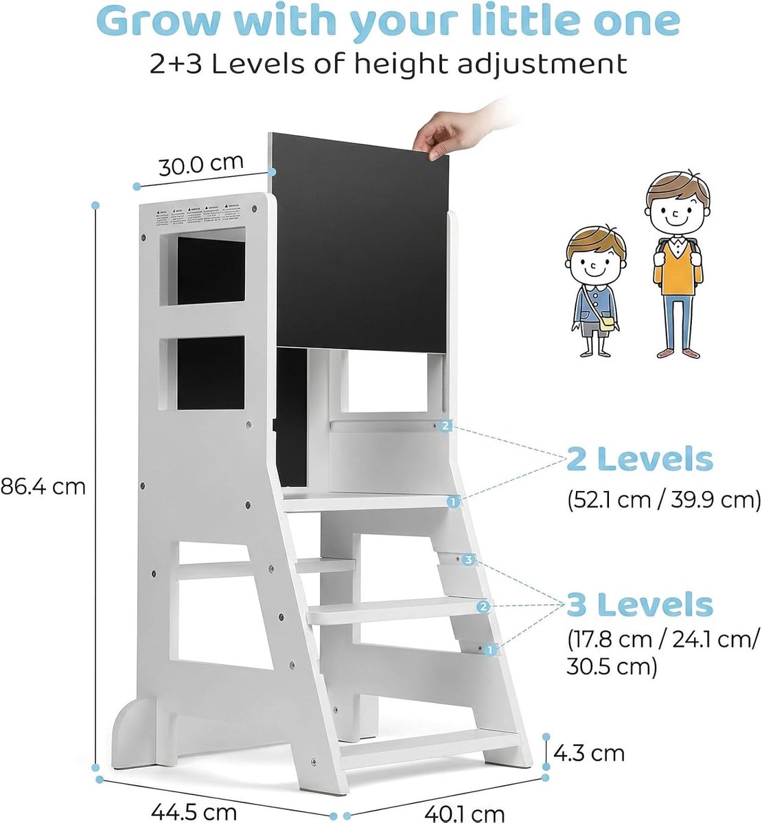 SnelShoppen - Peuter Tower met 3 Verstelbare Hoogtes, Peuter Kruk met Magnetisch Whiteboard en Afneembaar Schoolbord voor Tekenen, Veilige Peuter Help