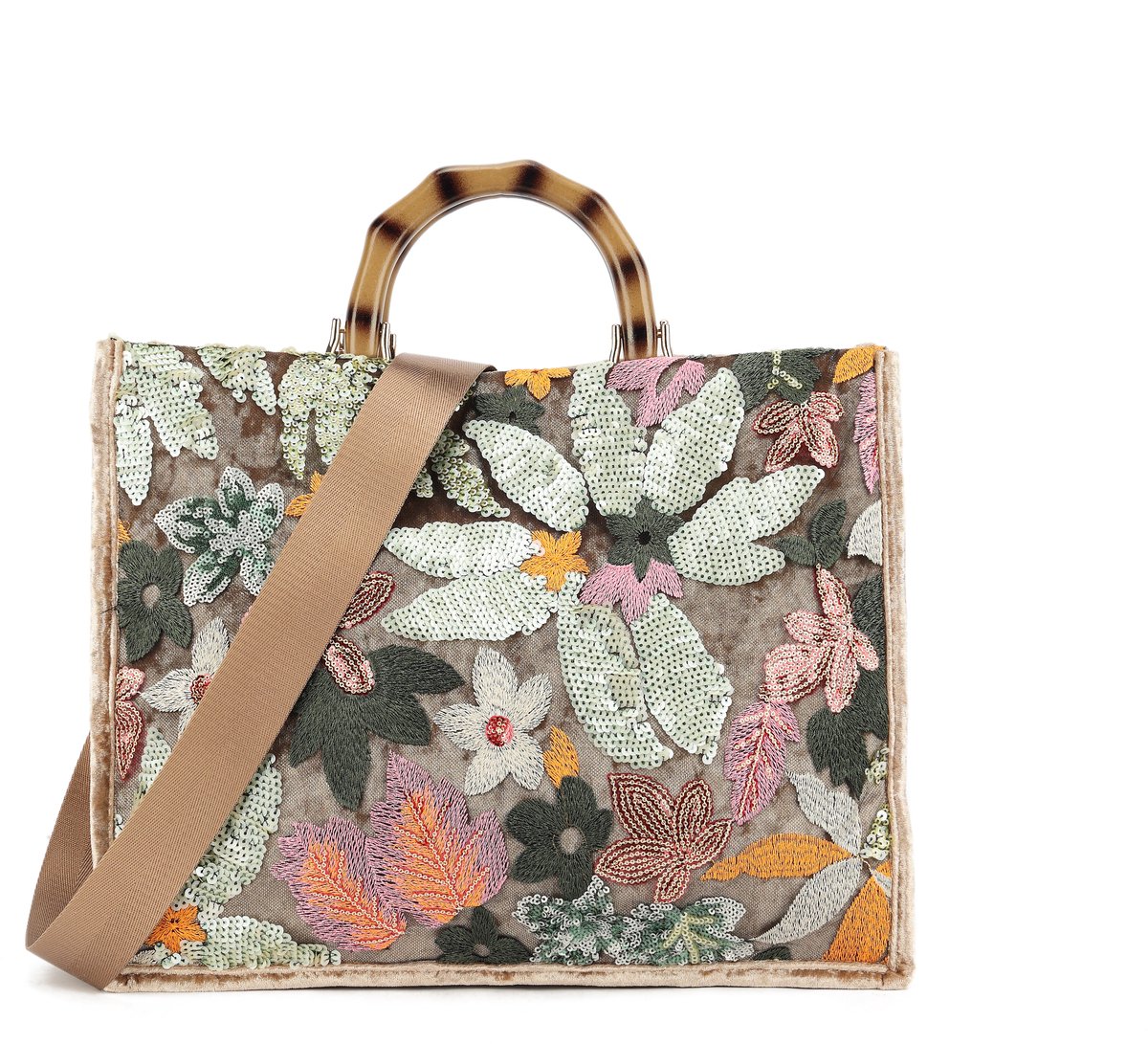 Giuliano Kunstlederen pailletten handtas Hazel - Beige