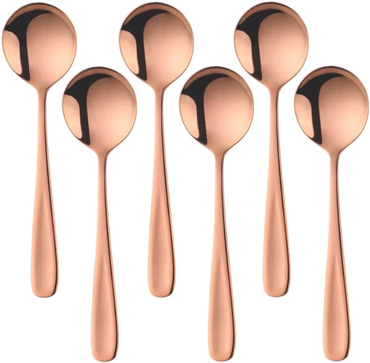 mueslilepel, 18/10 roestvrij staal, soeplepel, 6 stuks, lengte 17,5 cm breed, 4,5 cm, eetlepel, soepleplepel voor pap, dessertlepel, souplepels (roségoud)