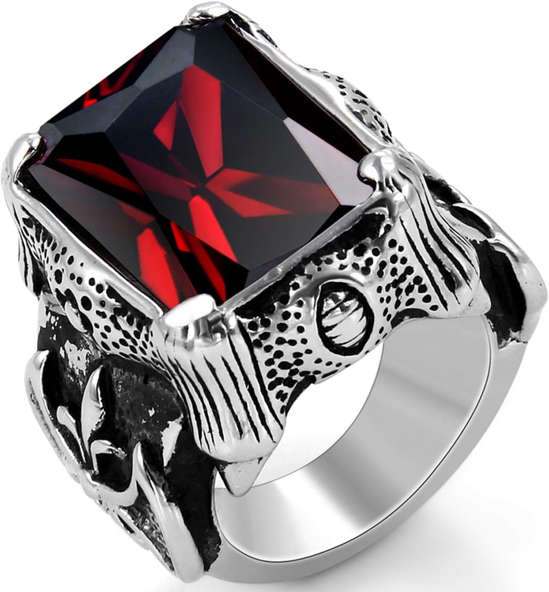 Ringen, trouwring Scandinavische krijger biker rood zirkoon heren