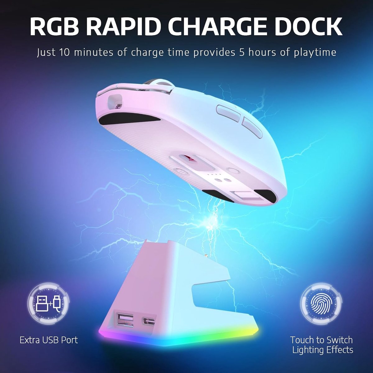 Gamepower Superlight X6 draadloze gamingmuis, oplaadstation, 49 g