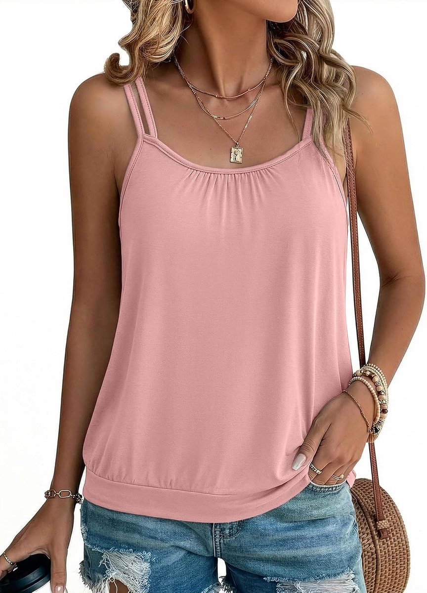 Damestop, verstelbaar, U-hals, effen, fijne mouwen | Zomer, casual outfit, dagelijkse outfit, eenvoudig te combineren, veelzijdige stijl