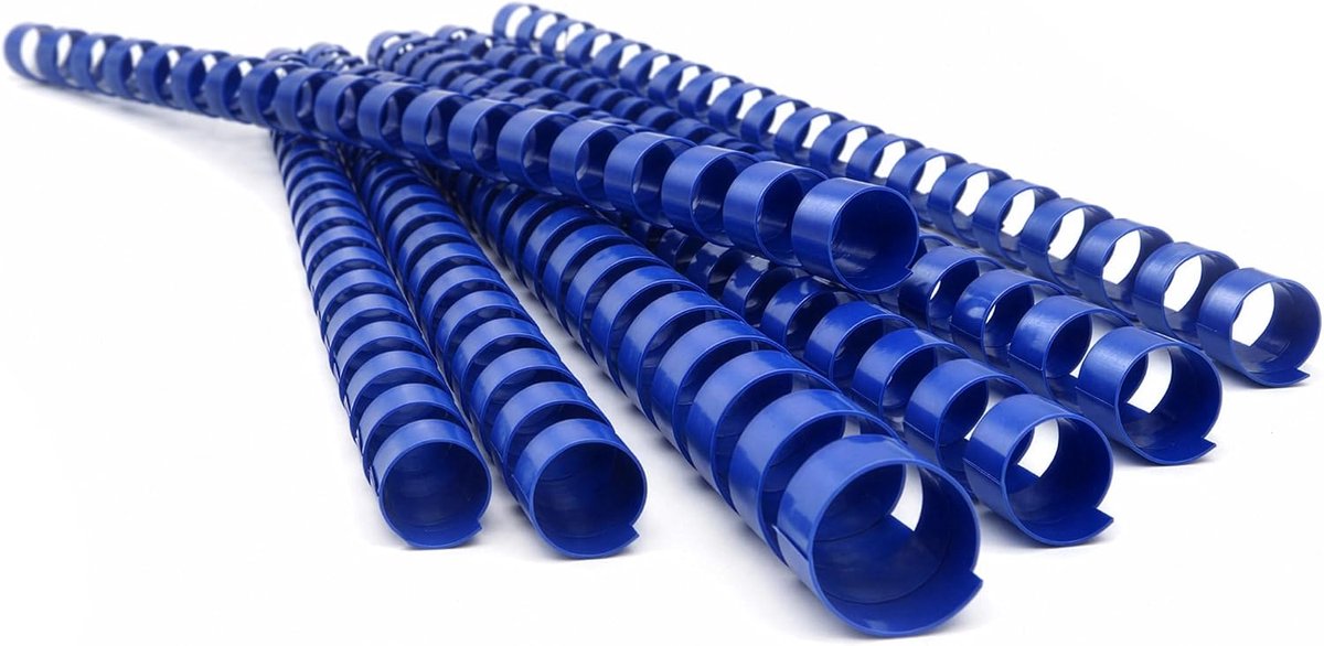 - Premium kunststof bindruggen 12 mm A4 blauw, verpakking van 100, 21-rings rug, bindt tot 90 vellen - 8001811