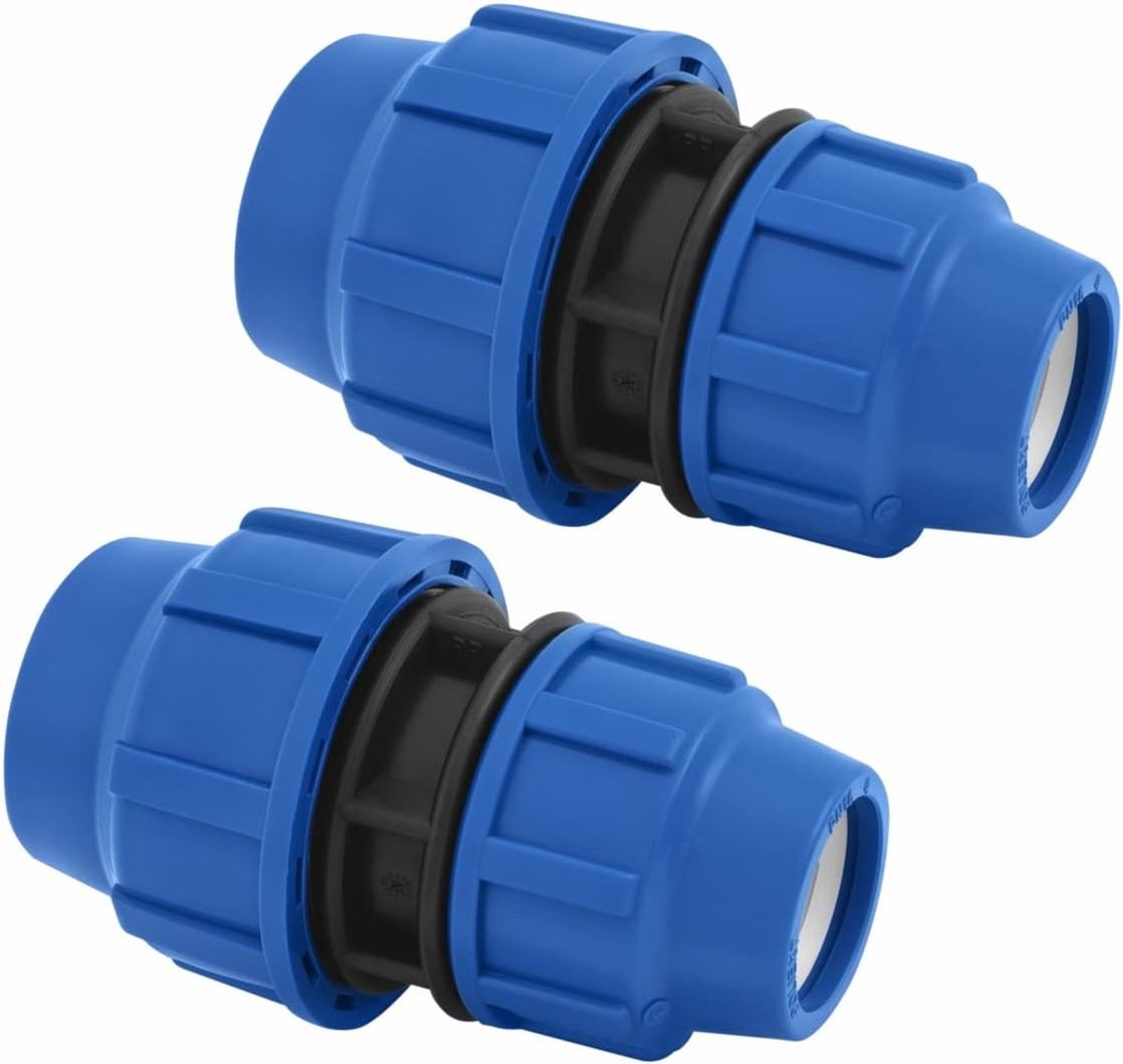 gereduceerd MDPE, 25 tot 20 mm, schroefverbinding voor PE-buis, PN16, DVGW drinkwatergecertificeerd, klemverbinders, koppeling compatibel met PE80 PE100 buizen, 2 stuks