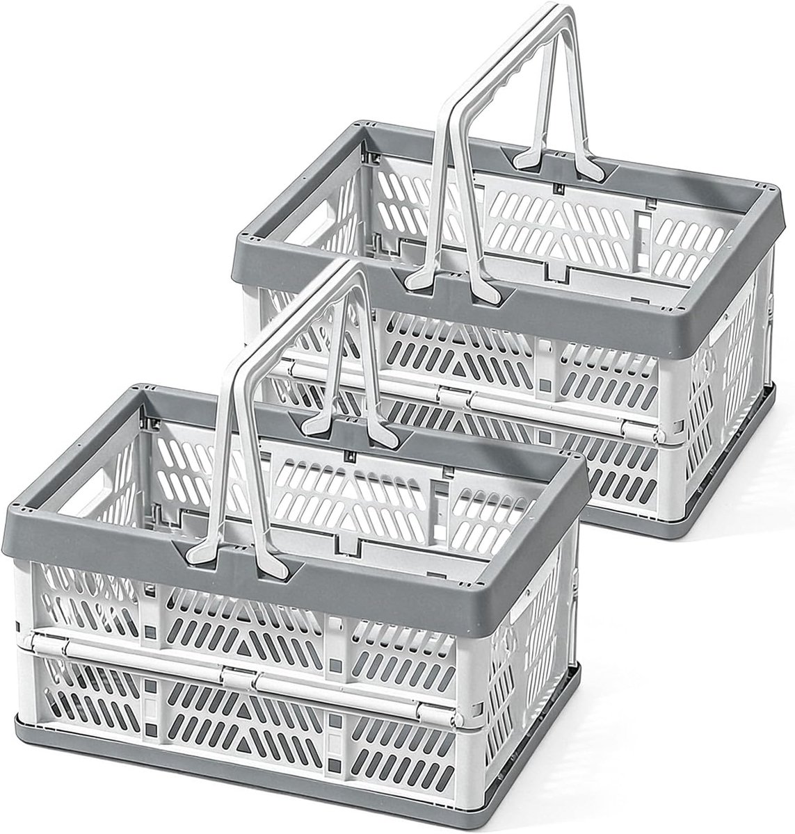 opvouwbaar, set van 2 klapbox, klein, met handvat, 19 l, grijs