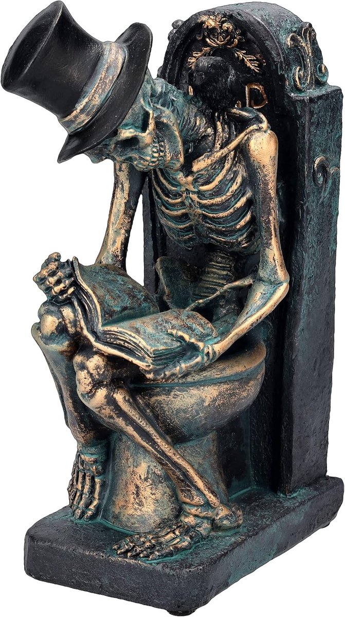 Skeletfiguur op toilet bronskleurig - Gothic beeld Fantasy deco doodskop