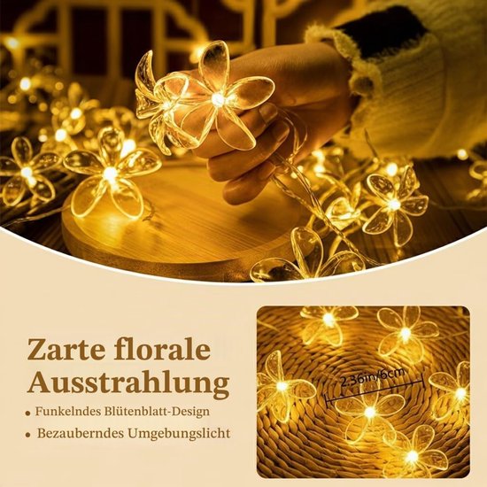 3M LED Bloemvormige Lichtsnoeren - 20 Warme Wit Lichtjes - Decoratieve Vlinderlampjes - Werkt op batterijen (batterij niet inbegrepen) - Sfeervolle Slinger voor Slaapkamer, Zomertuin, Bruiloft, Feest & Kerst - Voor Binnen & Buiten - Magische Sfeer — afbeelding 5
