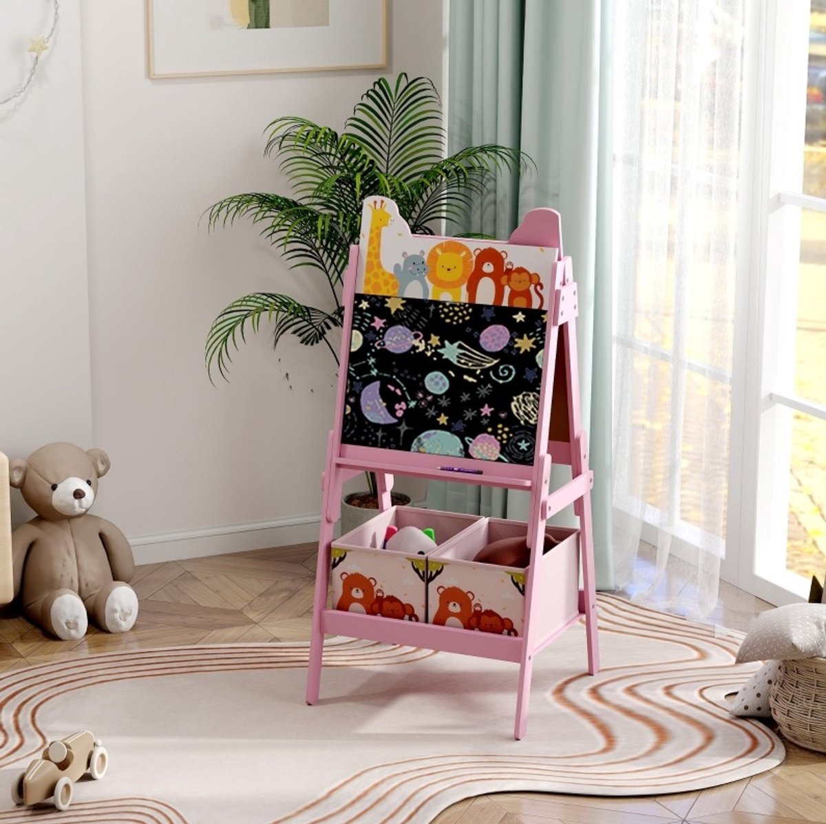 COVREO Tekentafel 49 x 53,5 x 113 cm roze, MDF met opbergbakken