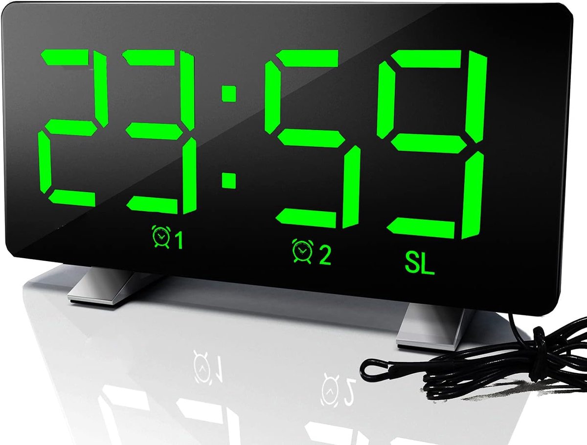 Wekkerradio met USB-oplaadpoorten, elektrische klokken met instelbare helderheid, sluimerfunctie, 12/24 uur, groen | FM-radio, instelbare helderheid, 12/24 uur, sluimerfunctie, elektrische klok