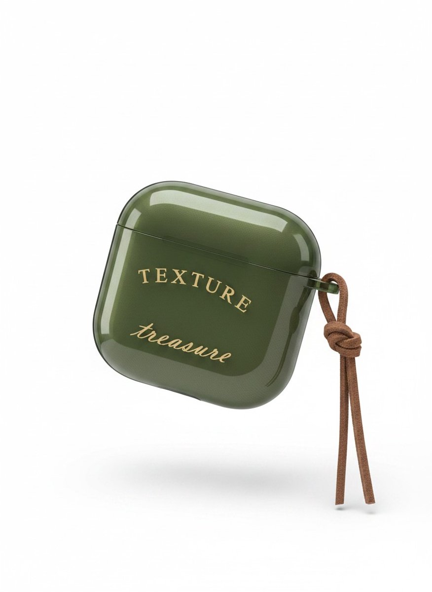 Enluxe Case geschikt voor Airpods 4 - Olijfgroen Texture - Hardcase met Leren Bandje, Schokbestendig Hoesje