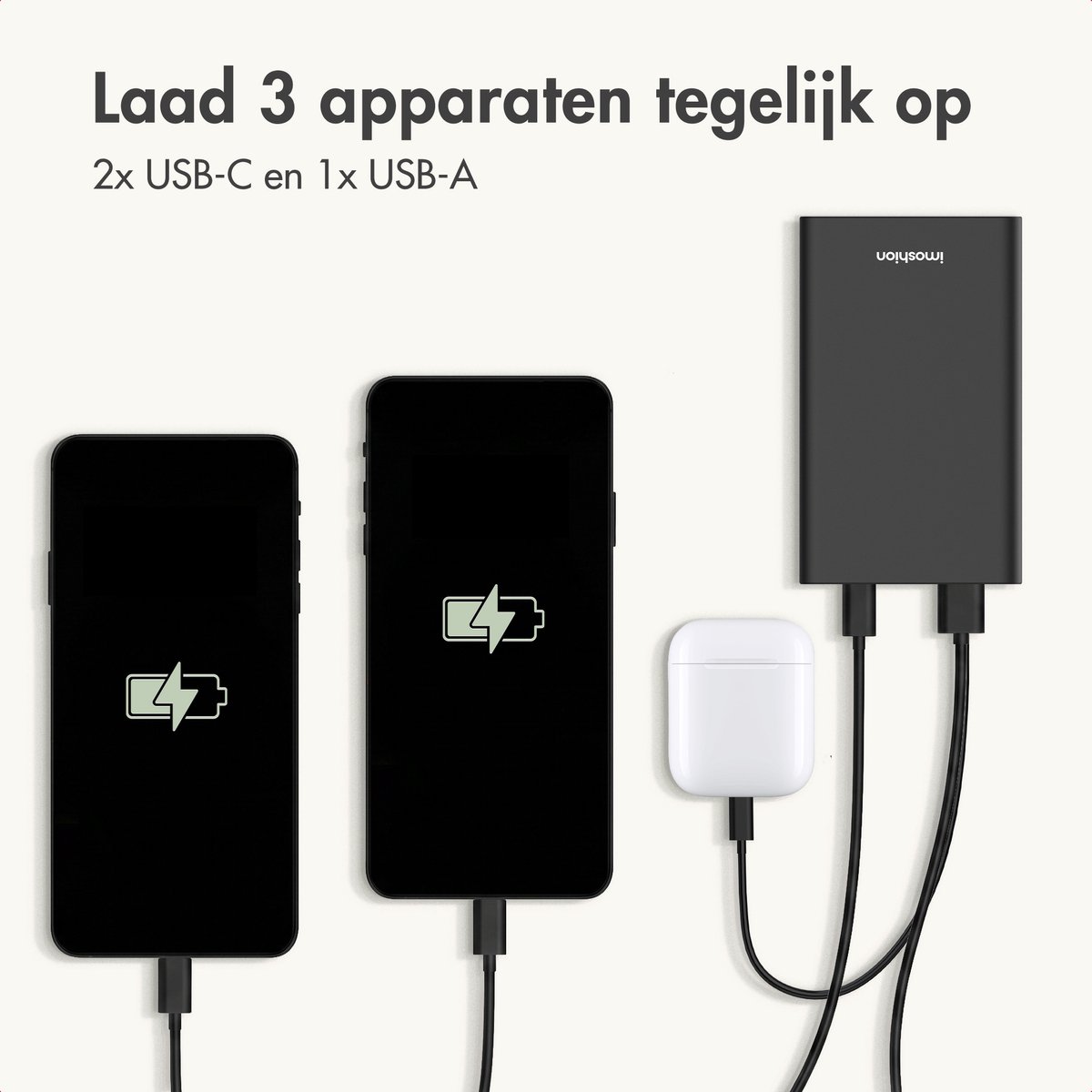 imoshion® Powerbank 20000 mAh - 30W Ultra Snellader - 4x Smartphone Opladen - USB C / USB A - Powerbanks - Universeel - Quick Charge 3.0 en Power Delivery — cadeau in Telefoon & Tablet - foto 6
